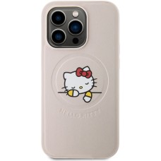 Coque iPhone 15 Pro Max - Hello Kitty rêveur en similicuir avec MagSafe - Rose clair