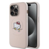 Coque iPhone 15 Pro - Hello Kitty rêveur en similicuir avec MagSafe - Rose clair