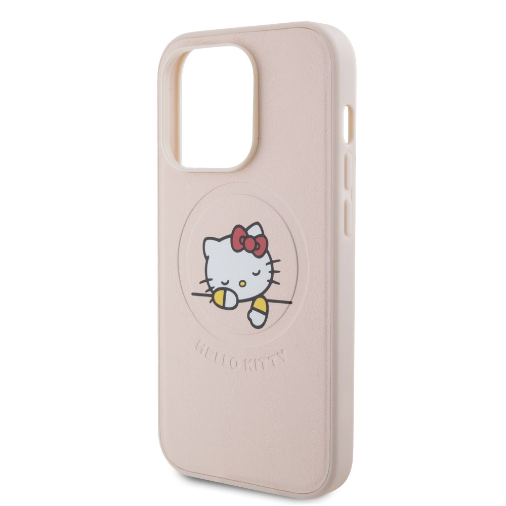 iPhone 15 Pro Case Hülle - Hello Kitty Träumer aus Kunstleder mit MagSafe - Hellrosa
