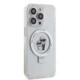 Coque iPhone 14 Pro - Karl Lagerfeld et Choupette gel laqué avec anneau métallique de support amovible intégré et Magsafe - Transparent
