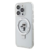 iPhone 15 Pro Max Case Hülle - Karl Lagerfeld und Choupette Gel lackiert mit integriertem, abnehmbarem Metallstützring und Magsafe - Transparent