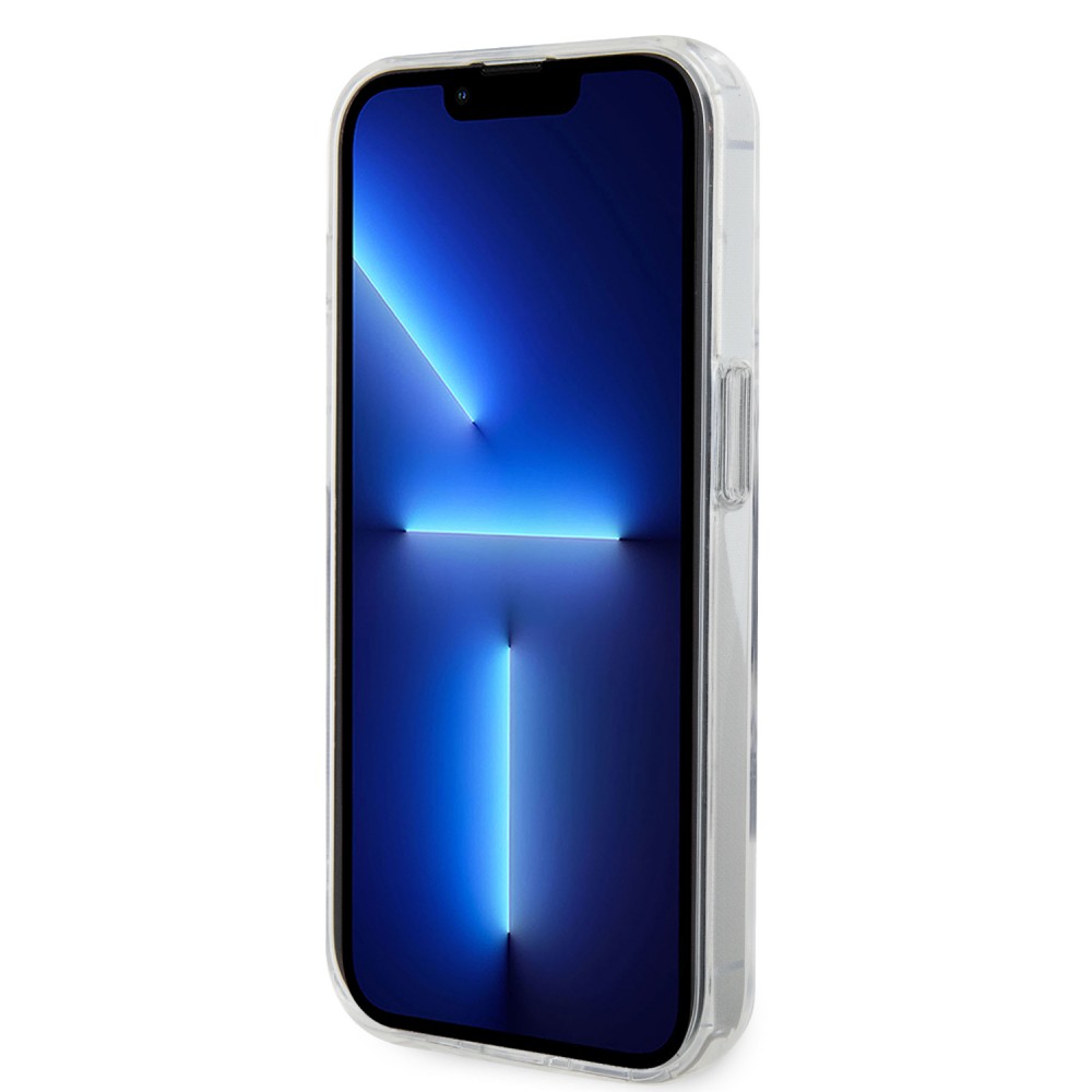 Coque iPhone 14 Pro - Karl Lagerfeld et Choupette gel laqué avec anneau métallique de support amovible intégré et Magsafe - Transparent