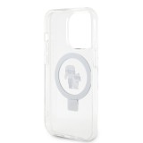 iPhone 15 Pro Case Hülle - Karl Lagerfeld und Choupette Gel lackiert mit integriertem, abnehmbarem Metallstützring und Magsafe - Transparent