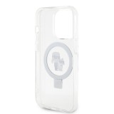 Coque iPhone 15 Pro - Karl Lagerfeld et Choupette gel laqué avec anneau métallique de support amovible intégré et Magsafe - Transparent