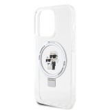 Coque iPhone 14 Pro - Karl Lagerfeld et Choupette gel laqué avec anneau métallique de support amovible intégré et Magsafe - Transparent