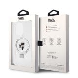 iPhone 14 Pro Max Case Hülle - Karl Lagerfeld und Choupette Gel lackiert mit integriertem, abnehmbarem Metallstützring und Magsafe - Transparent