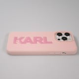 Coque iPhone 15 Pro - Karl Lagerfeld silicone mat avec logo 3D pailleté - Rose