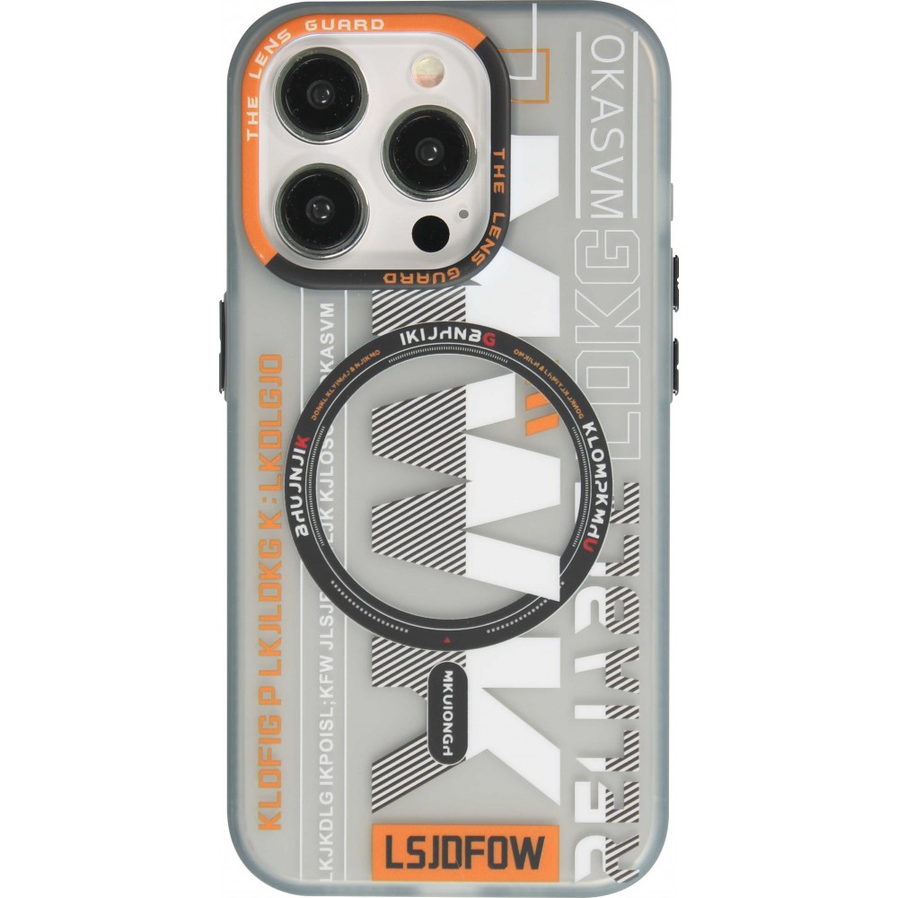 Coque iPhone 15 Pro Max - MWK Cyber Grid silicone avec MagSafe - Gris