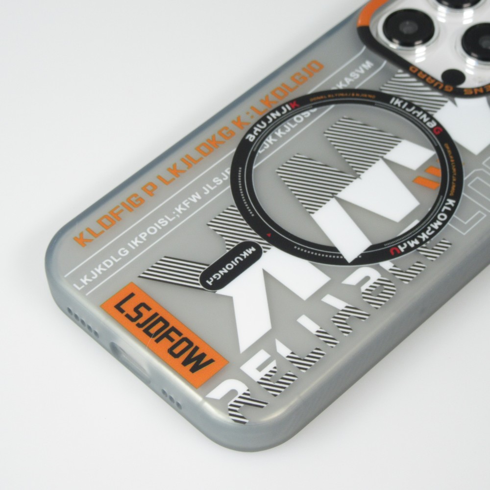 Coque iPhone 15 Pro Max - MWK Cyber Grid silicone avec MagSafe - Gris