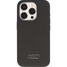 Coque iPhone 15 Pro Max - Audi silicone Soft Touch avec logo métallique - Noir