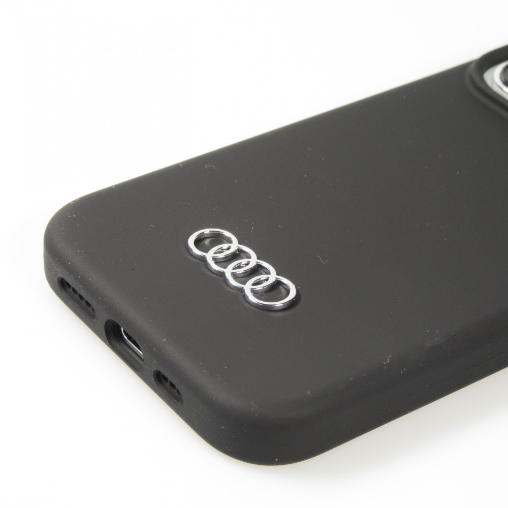 Coque iPhone 15 Pro Max - Audi silicone Soft Touch avec logo métallique - Noir