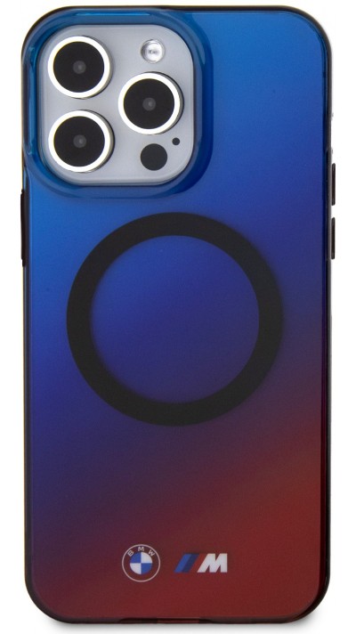 iPhone 15 Pro Case Hülle - BMW M starre Silikon blau abgestuft bis rot transparent mit MagSafe - Transparent