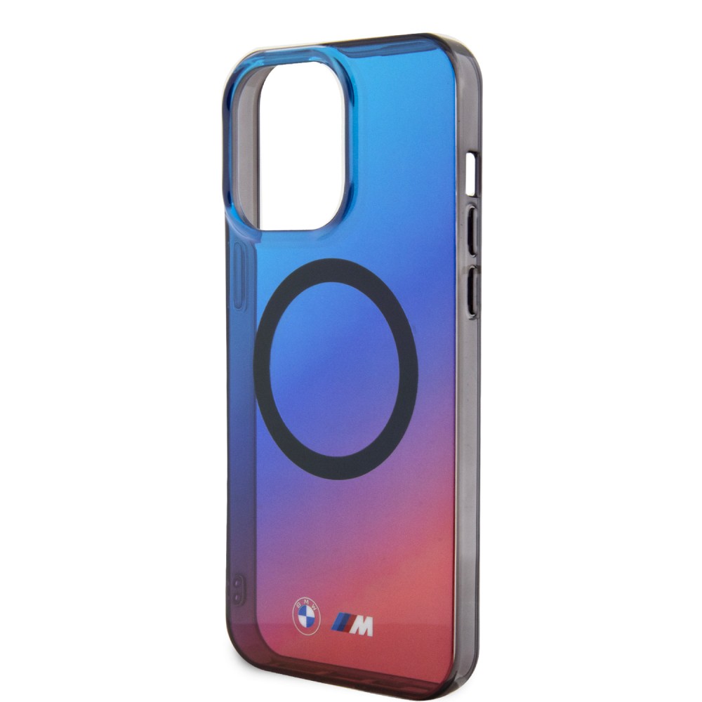 Coque iPhone 15 Pro - BMW M silicone rigide dégradé bleu à rouge transparent avec MagSafe - Transparent