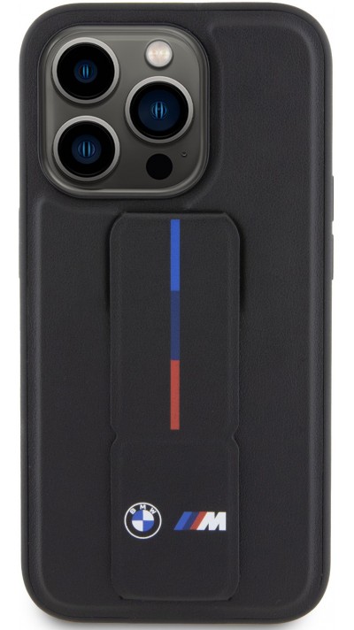 Coque iPhone 15 Pro Max - BMW M similicuir avec support réglable intégré - Noir