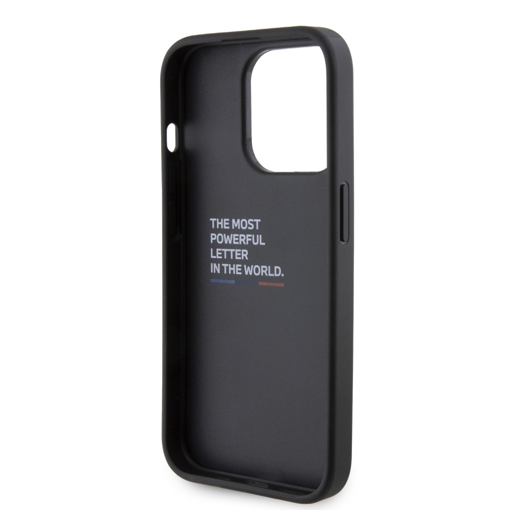 Coque iPhone 15 Pro - BMW M similicuir avec support réglable intégré - Noir