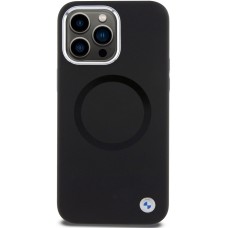 Coque iPhone 15 Pro Max - BMW silicone Soft Touch avec MagSafe et logo métallique - Noir