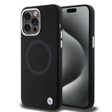 Coque iPhone 15 Pro Max - BMW silicone Soft Touch avec MagSafe et logo métallique - Noir