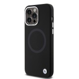 Coque iPhone 15 Pro Max - BMW silicone Soft Touch avec MagSafe et logo métallique - Noir