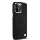 Coque iPhone 15 Pro Max - BMW silicone Soft Touch avec MagSafe et logo métallique - Noir