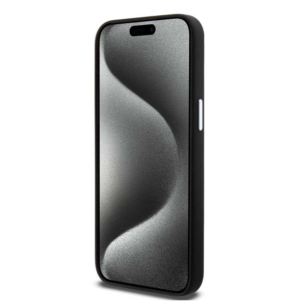 Coque iPhone 15 Pro - BMW silicone Soft Touch avec MagSafe et logo métallique - Noir