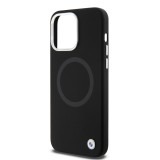 Coque iPhone 15 Pro Max - BMW silicone Soft Touch avec MagSafe et logo métallique - Noir
