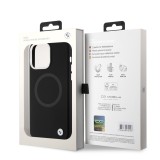 Coque iPhone 15 Pro Max - BMW silicone Soft Touch avec MagSafe et logo métallique - Noir