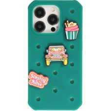 Coque iPhone 15 Pro Max - Case épais en silicone avec des trous pour les stickers à fixer - Vert foncé