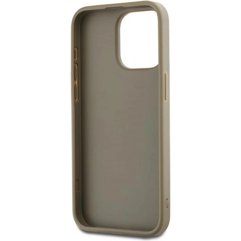 Coque iPhone 15 Pro Max - DKNY avec bracelet détachable et logo doré - Beige