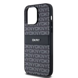Coque iPhone 15 Pro Max - DKNY silicone similicuir monogramme logo métallique - Noir