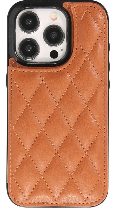 iPhone 15 Pro Max Case Hülle - Silikon case mit Kunstleder Oberfläche und aufklappbarem Portemonnaie - Braun