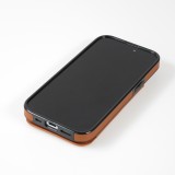 iPhone 15 Pro Max Case H&uuml;lle - Silikon case mit Kunstleder Oberfl&auml;che und aufklappbarem Portemonnaie - Braun