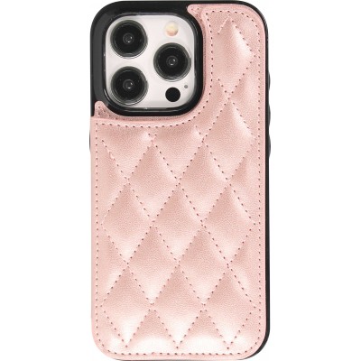 Coque iPhone 15 Pro Max - Etui en silicone avec surface en similicuir et porte-monnaie pliable - Rose