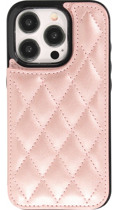 iPhone 15 Pro Max Case Hülle - Silikon case mit Kunstleder Oberfläche und aufklappbarem Portemonnaie - Rosa