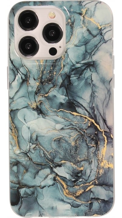 iPhone 15 Pro Case Hülle - Gel Glossy Marmor - Blau