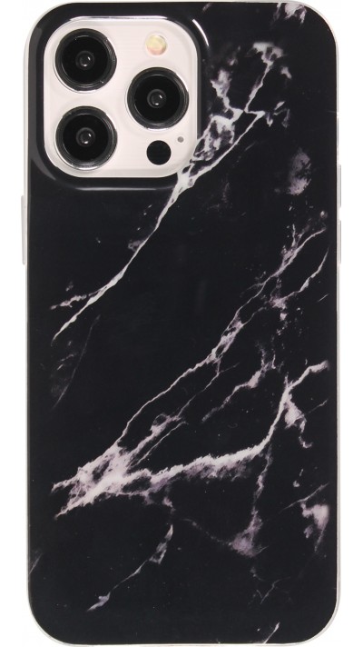 Coque iPhone 15 Pro - Gel Glossy Marbre - Noir