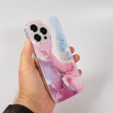 Coque iPhone 15 Pro - Gel Glossy Marbre - Rose/bleu