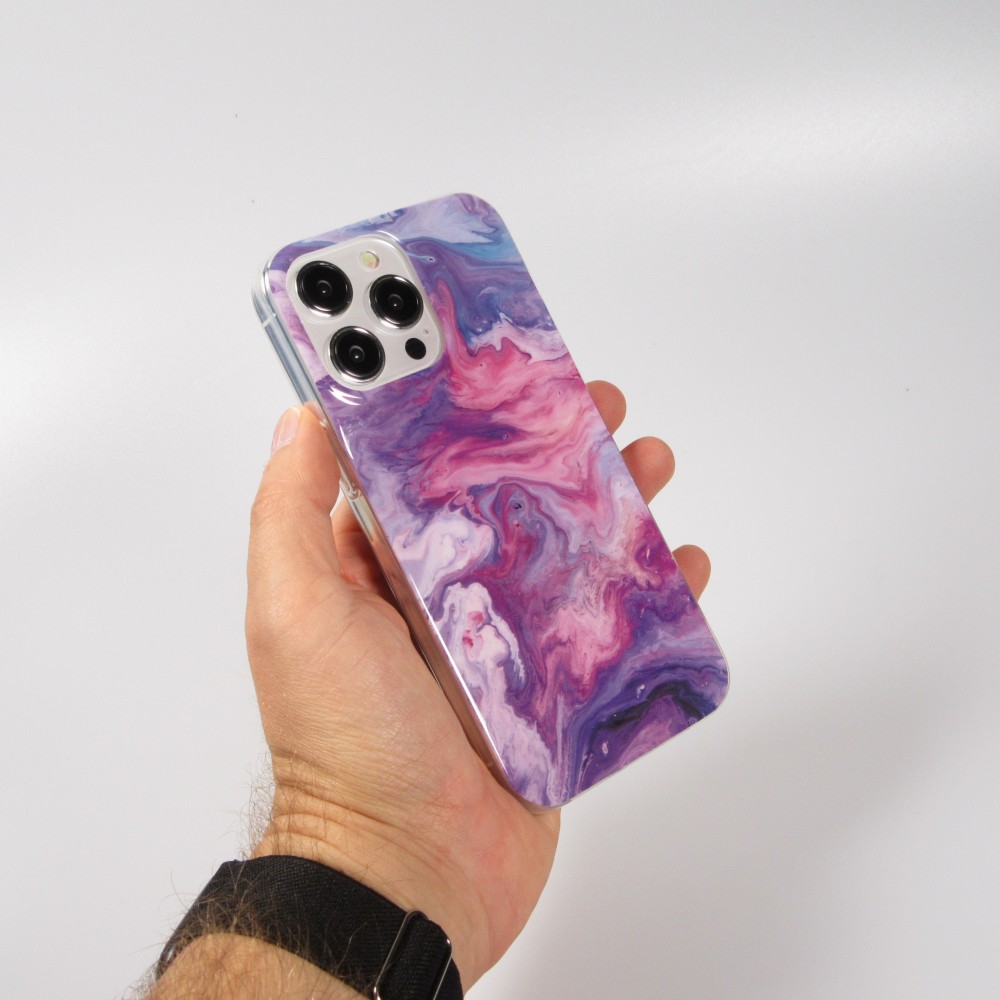 iPhone 15 Pro Case Hülle - Gel Glossy Marmor - Violett
