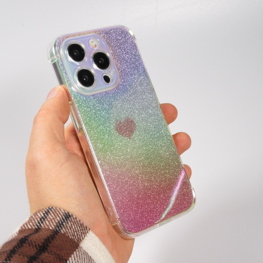iPhone 15 Pro Max Case Hülle - Silikon Bumper glitzer blur mit Herz - Rosa