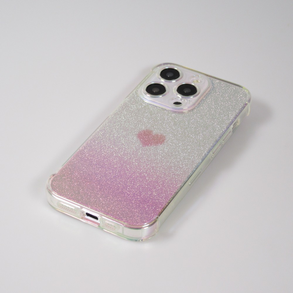 iPhone 15 Pro Max Case Hülle - Silikon Bumper glitzer blur mit Herz - Rosa