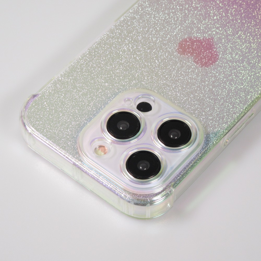 iPhone 15 Pro Max Case Hülle - Silikon Bumper glitzer blur mit Herz - Rosa