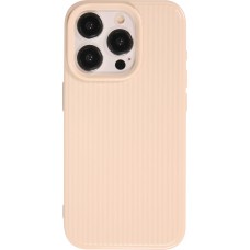 Coque iPhone 15 Pro Max - Gel silicone brillant avec lignes textur&eacute;es - Blanc