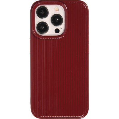 Coque iPhone 15 Pro Max - Gel silicone brillant avec lignes texturées - Bordeaux