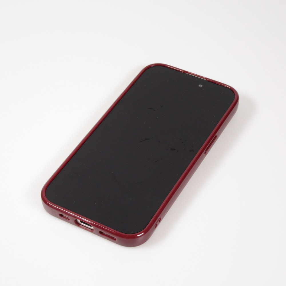 Coque iPhone 15 Pro Max - Gel silicone brillant avec lignes texturées - Bordeaux