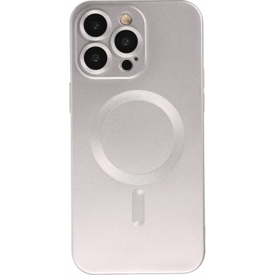 Coque iPhone 15 Pro Max - Gel souple avec vitre de protection caméra MagSafe - Argent