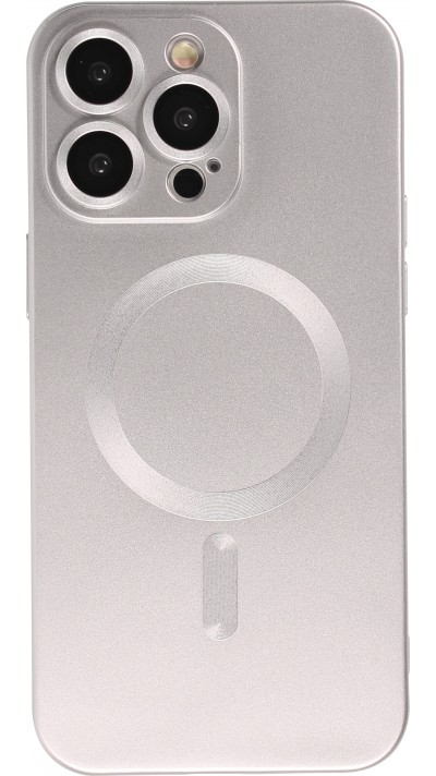 Coque iPhone 15 Pro Max - Gel souple avec vitre de protection caméra MagSafe - Argent