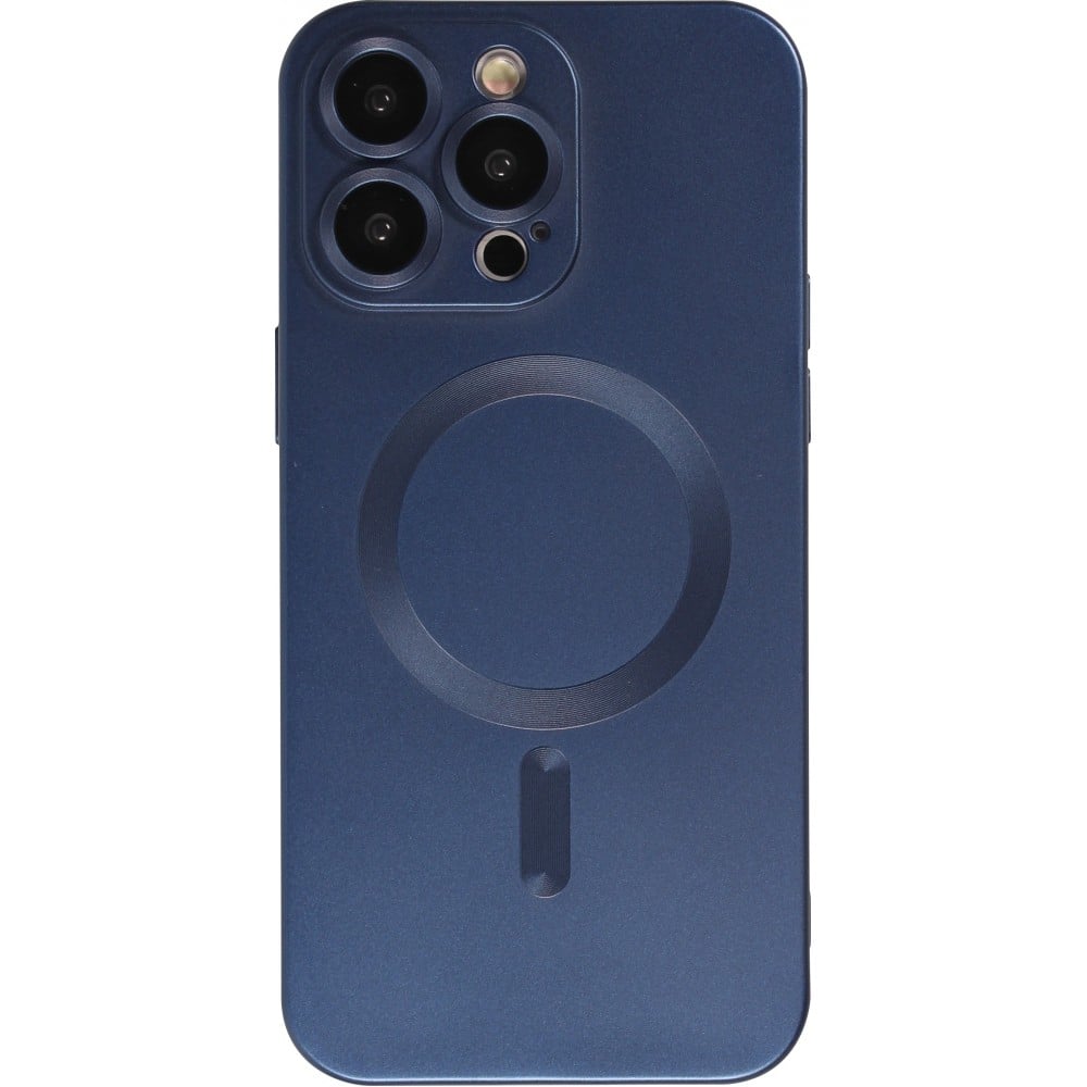 Coque iPhone 15 Pro - Gel souple avec vitre de protection caméra MagSafe - Bleu foncé