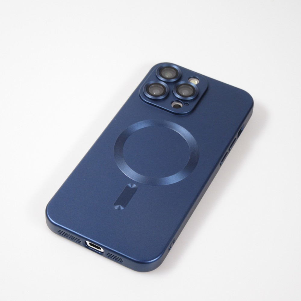 Coque iPhone 15 Pro - Gel souple avec vitre de protection caméra MagSafe - Bleu foncé
