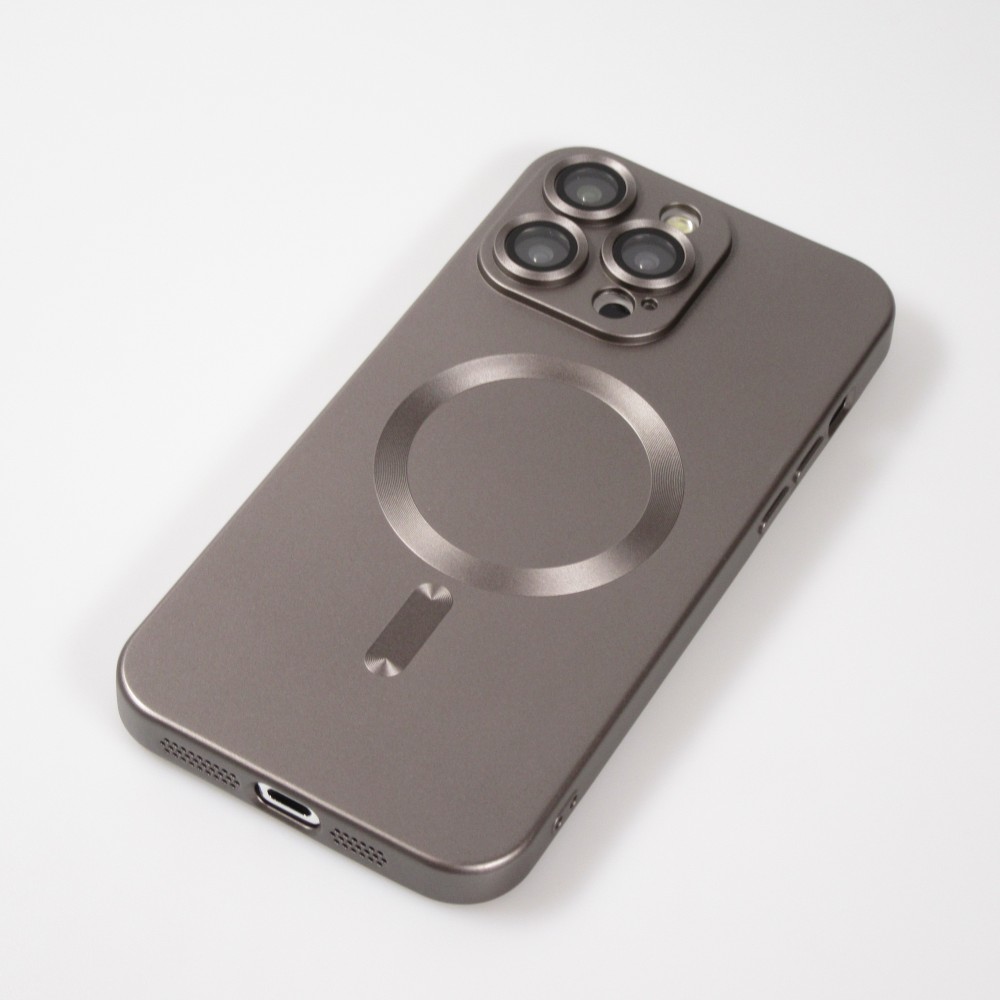 Coque iPhone 15 Pro - Gel souple avec vitre de protection caméra MagSafe - Gris foncé