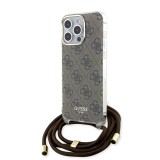 Coque iPhone 15 Pro - Guess monogramme laqué avec lanière ajustable intégrée - Brun