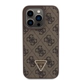 Coque iPhone 15 Pro Max - Guess monogramme similicuir logo métal et strass avec lanière amovible - Brun